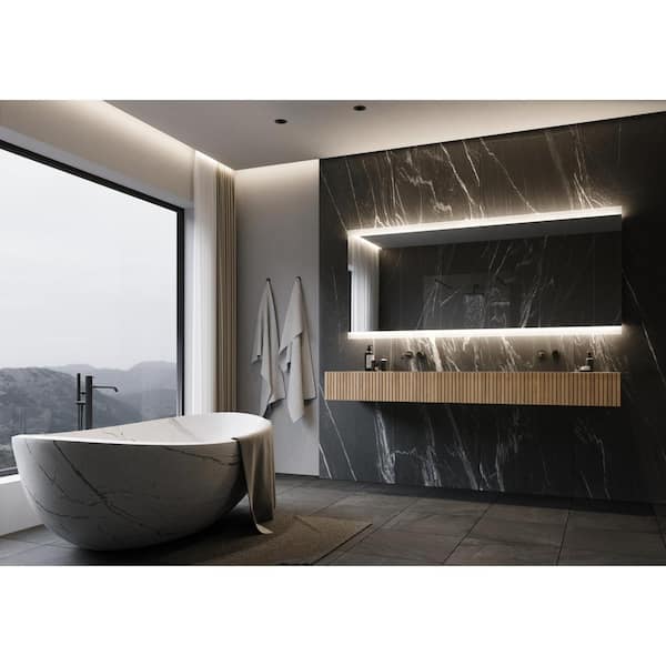 Unbranded Paris Backlit 80 in. W x 35 in. H Rectangular Frameless Wall Mounted Bathroom Vanity Mirror 3000K LED