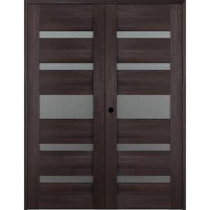 Vona 07-05 36 in. x 96 in. RightHandActive 5-Lite Frosted Glass Veralinga Oak Wood Composite DoublePrehungFrenchDoor