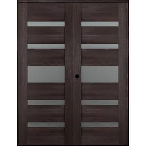 Vona 07-05 56 in. x 83.25 in. Right Hand Active 5-Lite Frosted Glass Veralinga Oak Wood CompositeDoublePrehungFrenchDoor