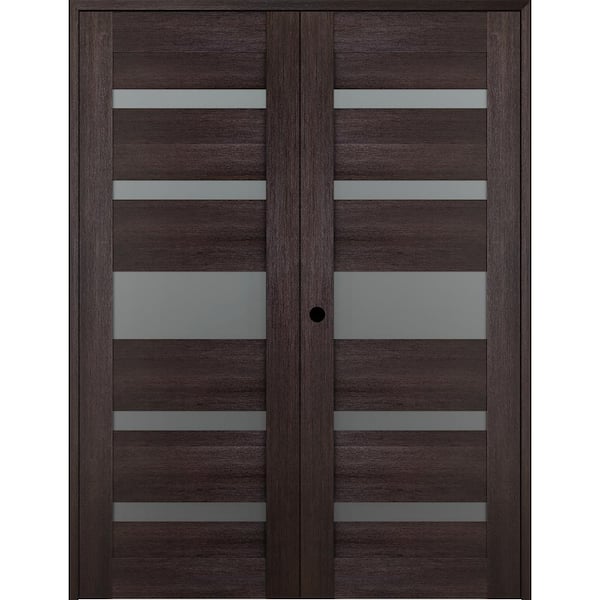 Belldinni Vona 07-05 56 in. x 83.25 in. Right Hand Active 5-Lite Frosted Glass Veralinga Oak Wood CompositeDoublePrehungFrenchDoor