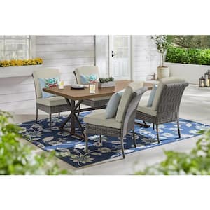 Chasewood Brown Wicker Outdoor Patio Armless Dining Chair with CushionGuard Biscuit Cushions (2-Pack)