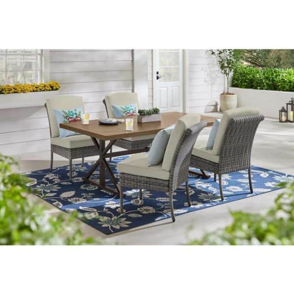 Hampton Bay Chasewood Brown Wicker Outdoor Patio Armless Dining Chair With Cushionguard Biscuit Cushions 2 Pack 755 1161 000 - Home Depot Patio Dining Chair Cushions Set Of 4
