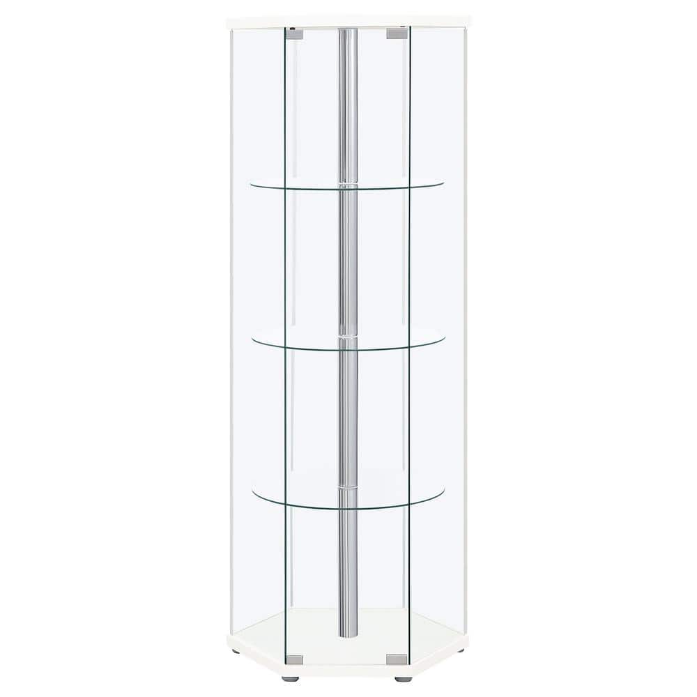 Contemporary White Hexagon 3-Shelf Glass Curio Cabinet