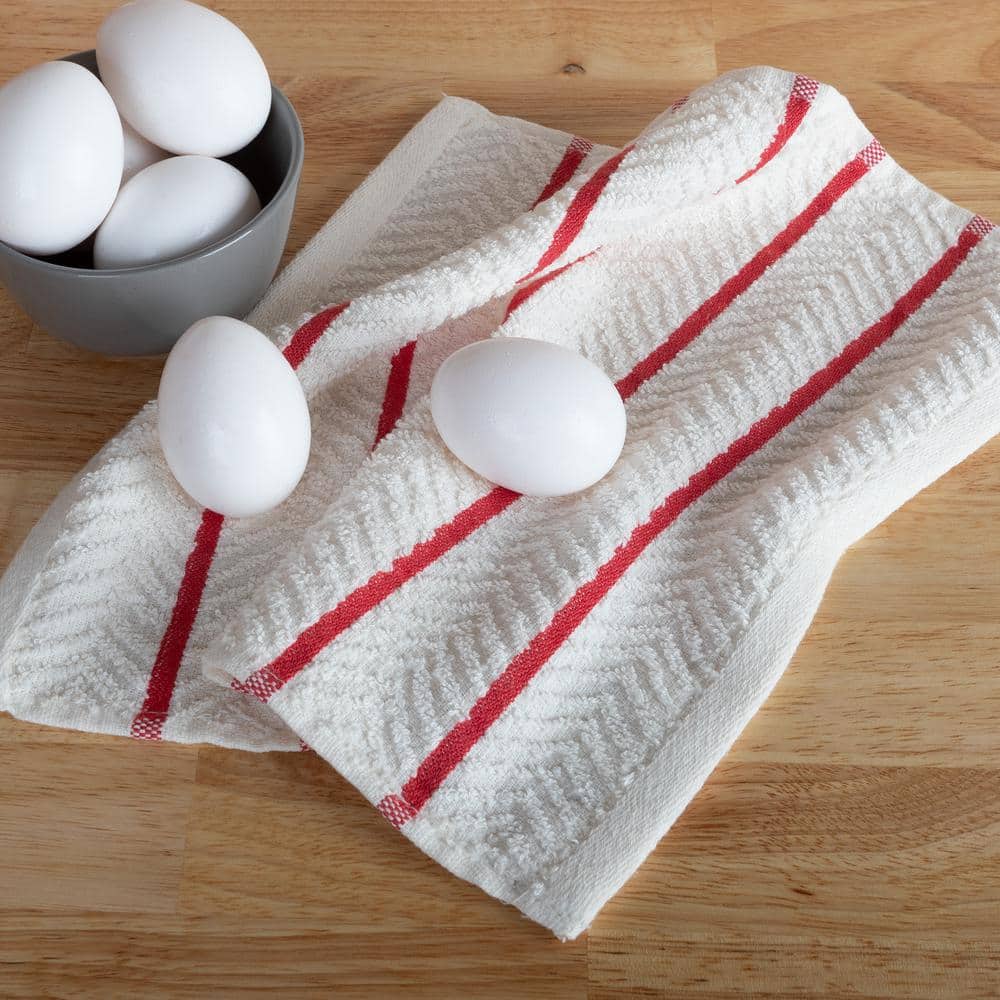 Set of 16 White and Red Cotton Dish Cloths, 12x12in