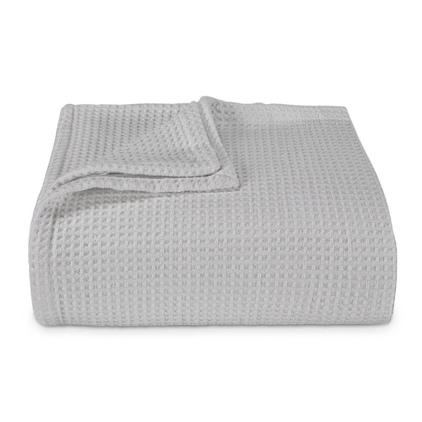 VERA WANG Waffleweave 1-Piece Light Gray Cotton Full/Queen Blanket