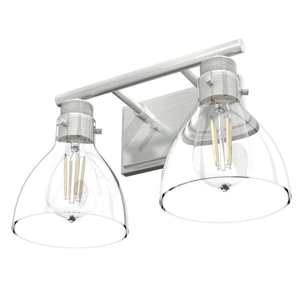Hunter - Van Nuys 14.75 in. 2-Light Brushed Nickel Vanity-Light with Clear Glass Shades Bathroom Light