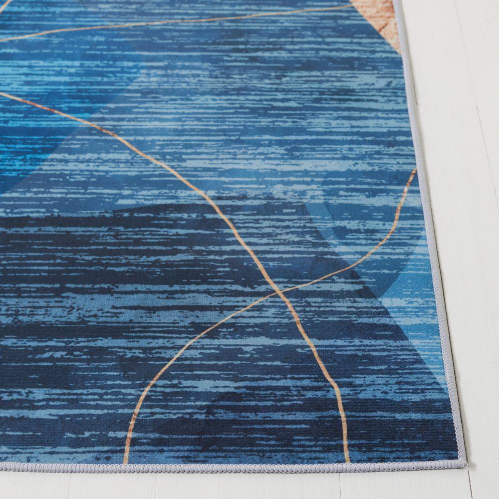 6' x 9' Blue Abstract Washable Wool Synthetic Area Rug
