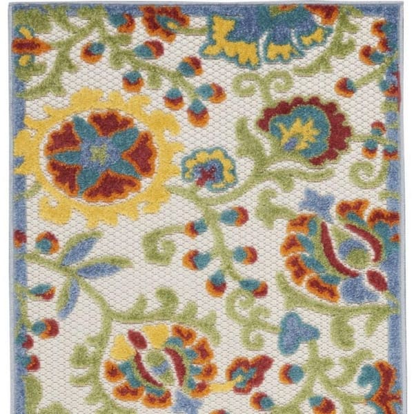 Green, Ivory 2 ft. x 8 ft. Woven Polypropylene Indoor/Outdoor Area Rug