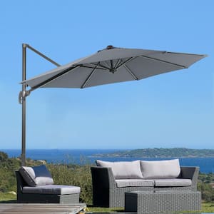 10 ft. Cantilever Patio Umbrella with Cross Base, Outdoor Offset Hanging 360-Degree in Gray