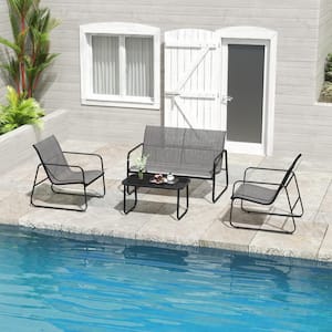 Gray 4-Piece Metal Patio Conversation Set with Breathable Textilence Seating