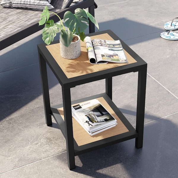 Crestlive Products Black 15.75 in. Square Aluminum Outdoor Side Table with Double Layer