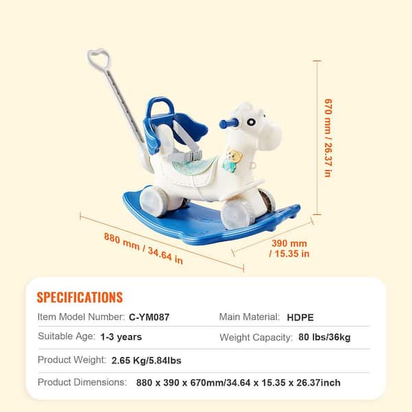 VEVOR 3 In 1 Rocking Horse For Toddlers 1-3 Years Ride On Toy With Board White | Australia