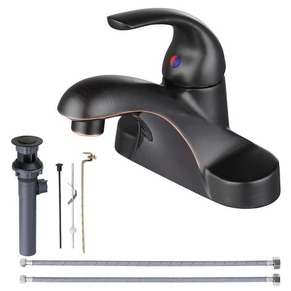 ARCORA 4 in. Centerset Single Handle Low Arc Bathroom Faucet with Drain Kit Included in Oil Rubbed Bronze