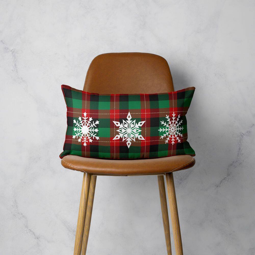Red and Green Plaid Christmas Snowflake Lumbar Pillow Cover