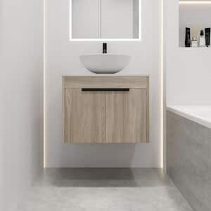 24 in. W x 19 in. D x 24 in. H Floating Bath Vanity in White Oak with White Engineered Stone Composite Top and Sink