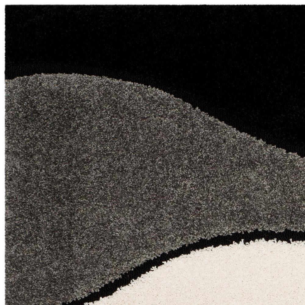 Grey and Black Geometric Waves Shag Area Rug