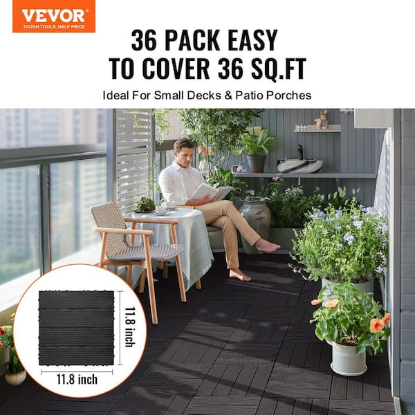 12 in. x 12 in. Square Plastic Deck Tile in Dark Brown, Waterproof, All Weather Use (27 Per Case)