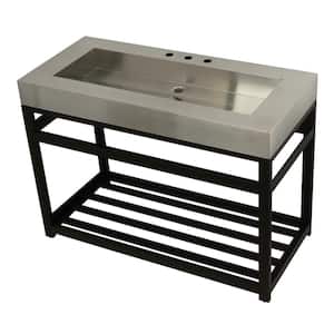 49 in. W Bath Vanity in Oil Rubbed Bronze with Stainless Steel Vanity Top in Silver with Silver Basin