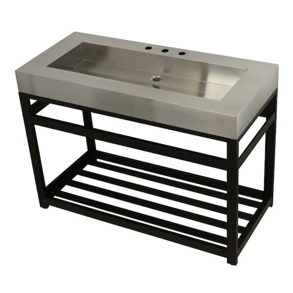Kingston Brass 49 in. W Bath Vanity in Oil Rubbed Bronze with Stainless Steel Vanity Top in Silver with Silver Basin