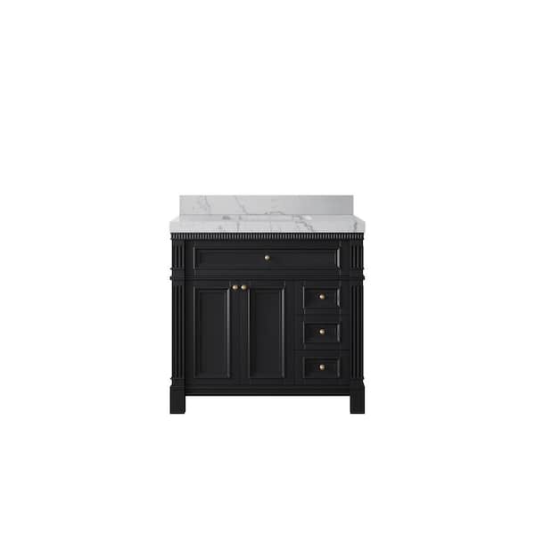 Willow Collections Paris 36 in. W x 22 in. D x 36 in. H Single Sink Bath Vanity Center in Black with 2 in. Venatino qt. Top
