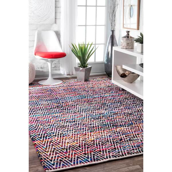 Rochell Bohemian Chevron Indigo Doormat 3 ft. x 5 ft. Area Rug