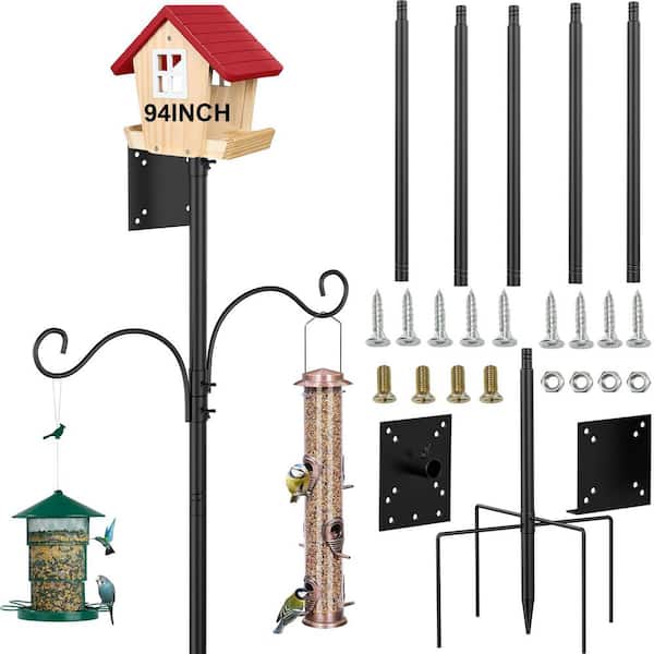 94 in. Iron Shepard's Hooks for Outdoor, Bird House Pole Mount House Pole Kit with 5-Prongs Base for Garden (1-Pack)