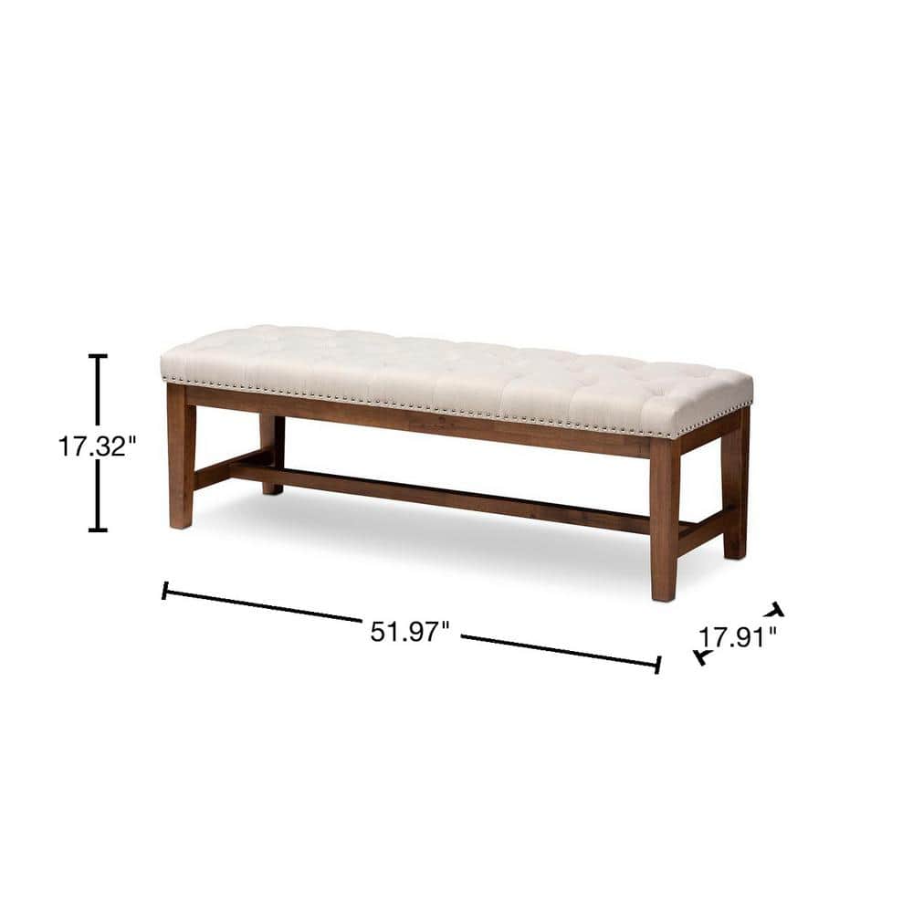 Ainsley 52" Light Beige Fabric Walnut Rubberwood Bench