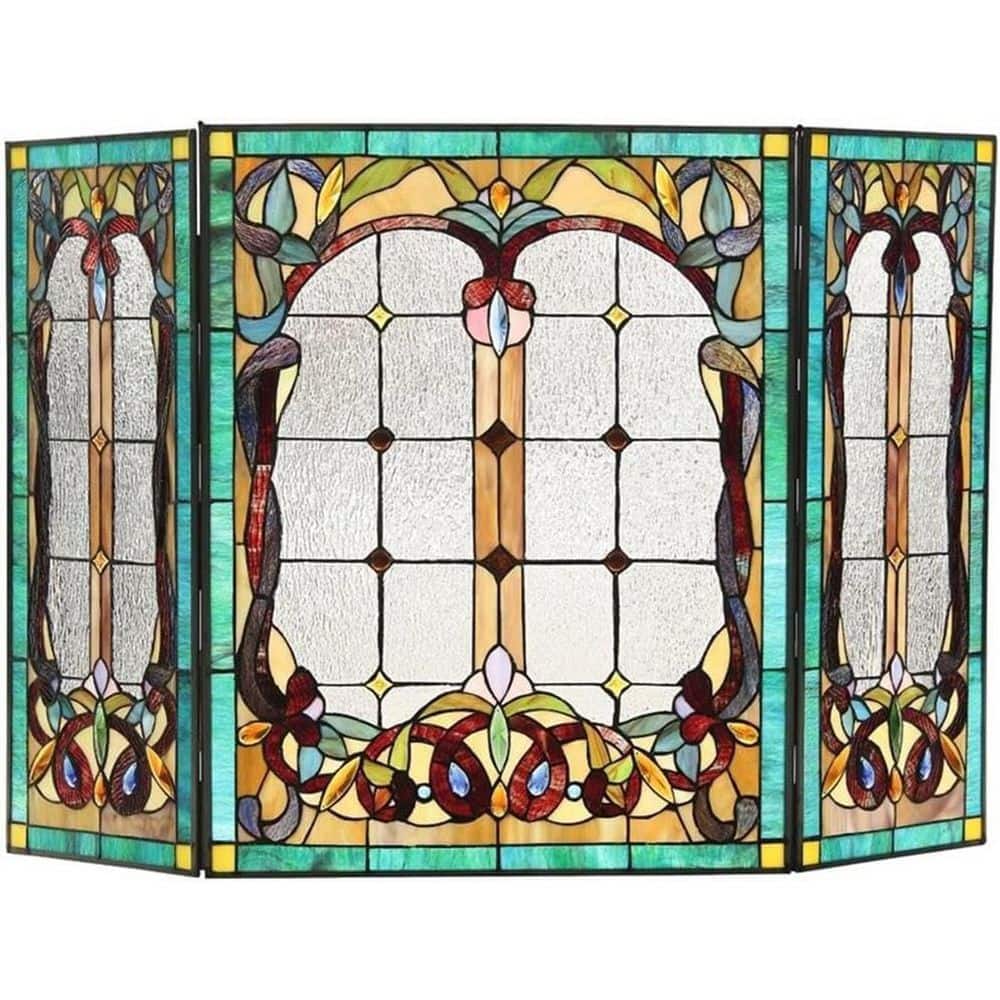 Multi Color Glass 3-Panel 44 in. Folding Fireplace Screen with Doors perfect for showcasing glowing flames, price history on PriceWatchPro