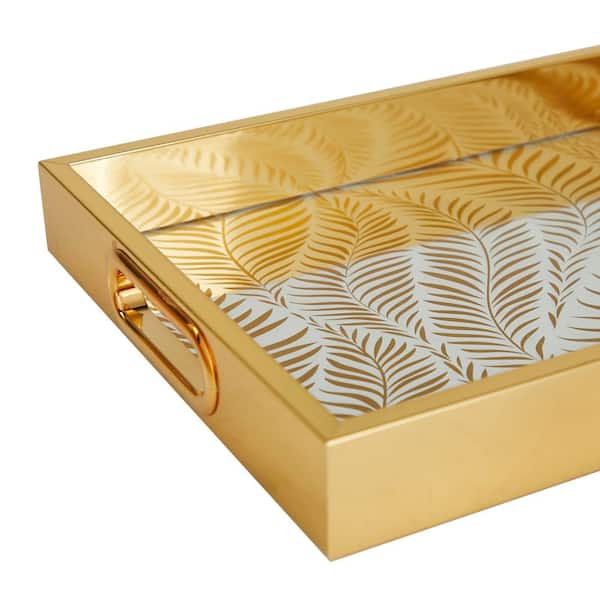 Litton Lane Gold Plastic Mirrored Geometric Decorative Tray (Set