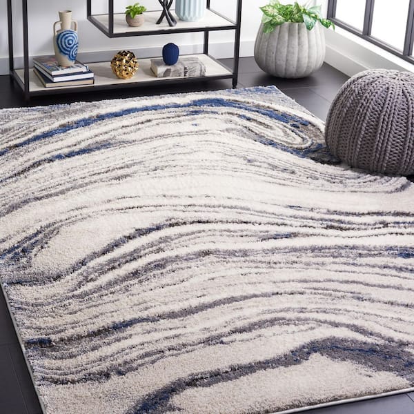 Petra 8 ft. x 10 ft. Light Beige/Blue Marble Wavy Area Rug