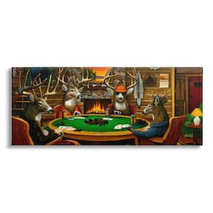 Deer Animals Playing Poker Table Cabin Lodge Design by Leo Stans Unframed Animal Art Print 24 in. x 10 in.