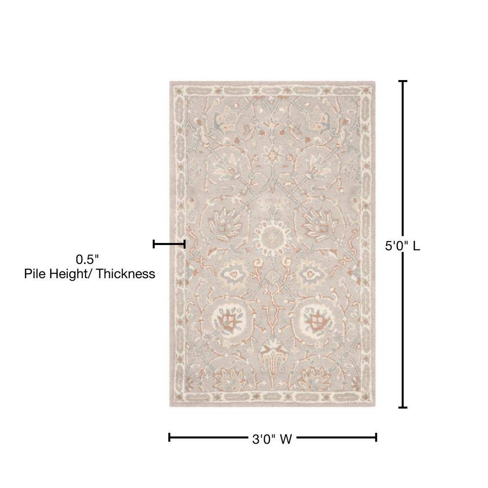 Silver and Ivory Hand-Tufted Wool Area Rug, 3' x 5'