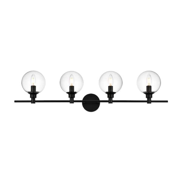 Simply Living 38 in. 4Light Modern Black Vanity Light with Clear Round