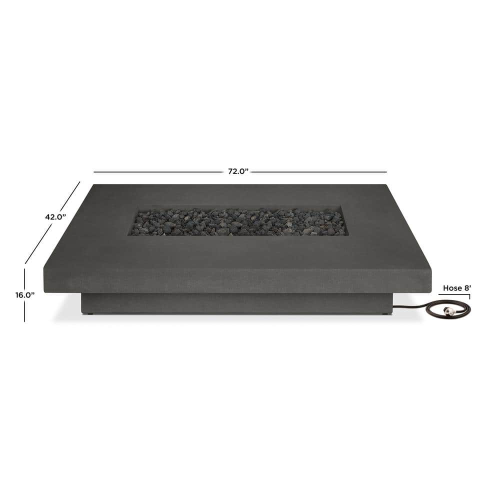 Carbon Gray 72" Rectangular Concrete Gas Fire Pit Table