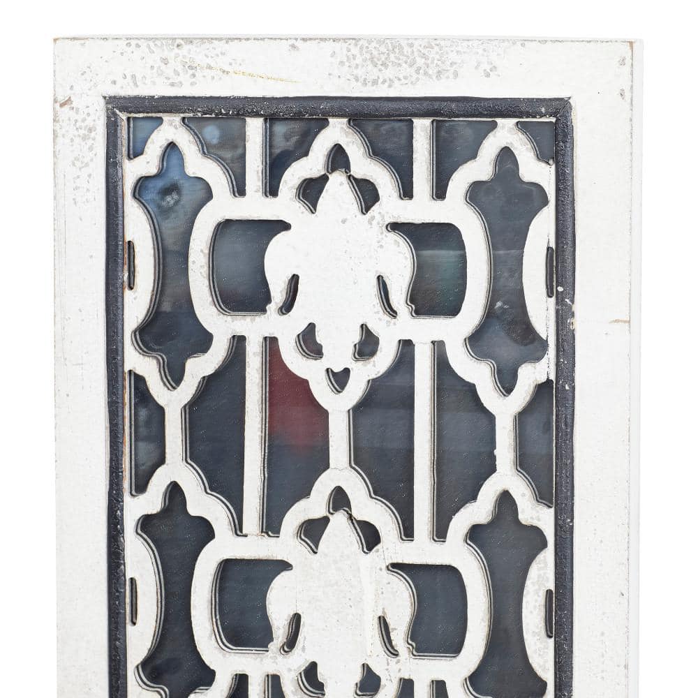 White and Blue Geometric Carved MDF Full Length Mirror Set