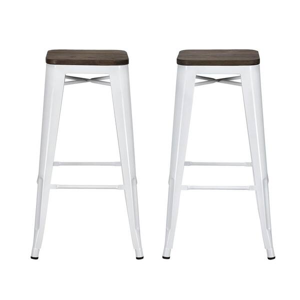 DHP Penelope 30 in. White Bar Stool with Wood Seat (Set of 2)