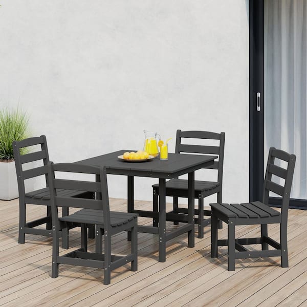 Shoreside 5-Piece All Weather HDPE Plastic Outdoor Patio Dining Set w/ Side Chairs, Gray