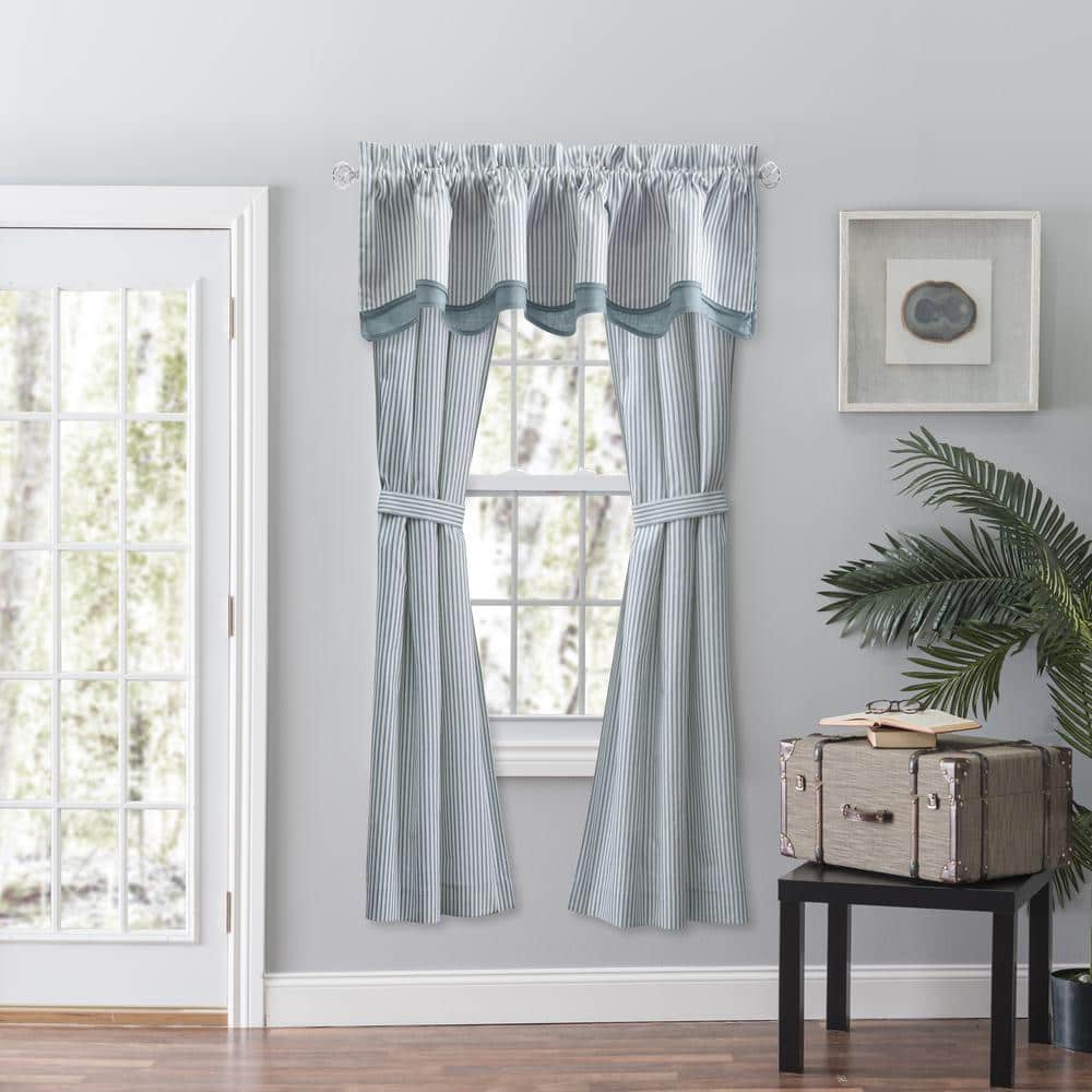 Blue Striped Cotton Polyester Room-Darkening Curtains