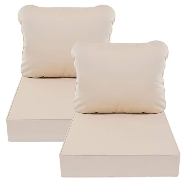 Unbranded 24 in. x 24 in. Outdoor Deep Seat Lounge Chair Patio Cushions, Zipper Closure Covers with 2-Ties, Beige (Set of 2)