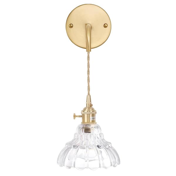 Unbranded Retro 4.72 in. 1 Light Gold Vintage Smart Home Wall Sconce with Lily of the Valley Clear Glass Shade