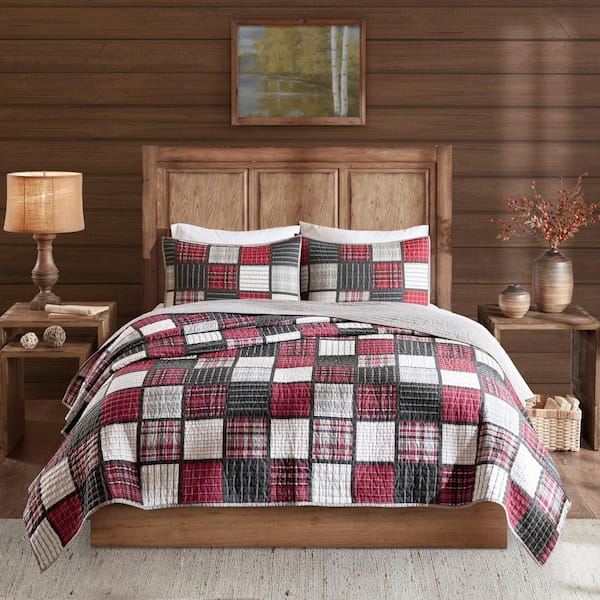 Tulsa 3-Piece Red/Grey Cotton King/Cal King Oversized Plaid Print Quilt Set