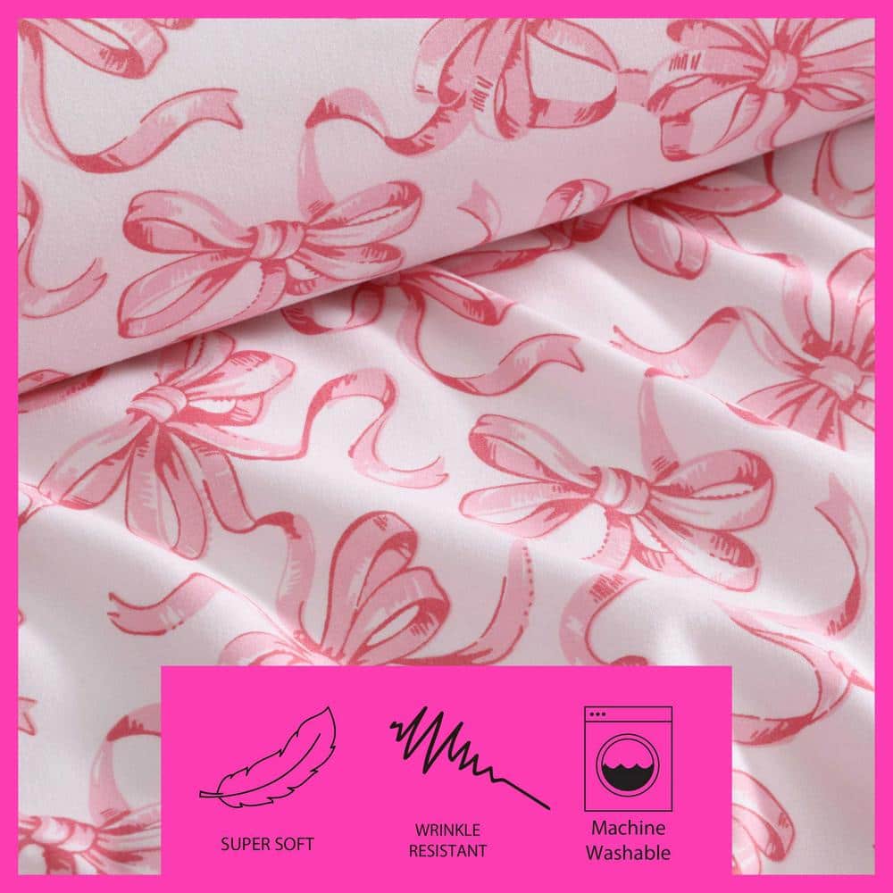 King Pink Polyester Ballet Bows Duvet Cover Set