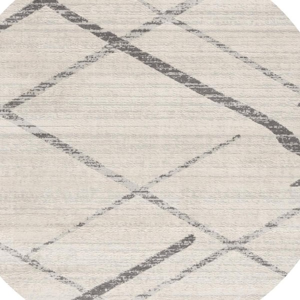 Beige and Gray 5 ft. Round Abstract Area Rug