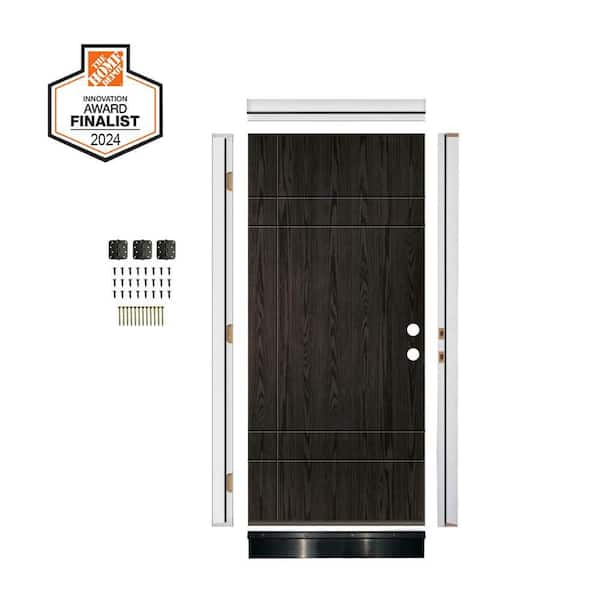 Krosswood Doors DIY RTA Kit 36 in. x 80" Left-Hand/Inswing 10-Grid Solid Panel Baby Grand Stain Fiberglass Ready to Assemble Front Door