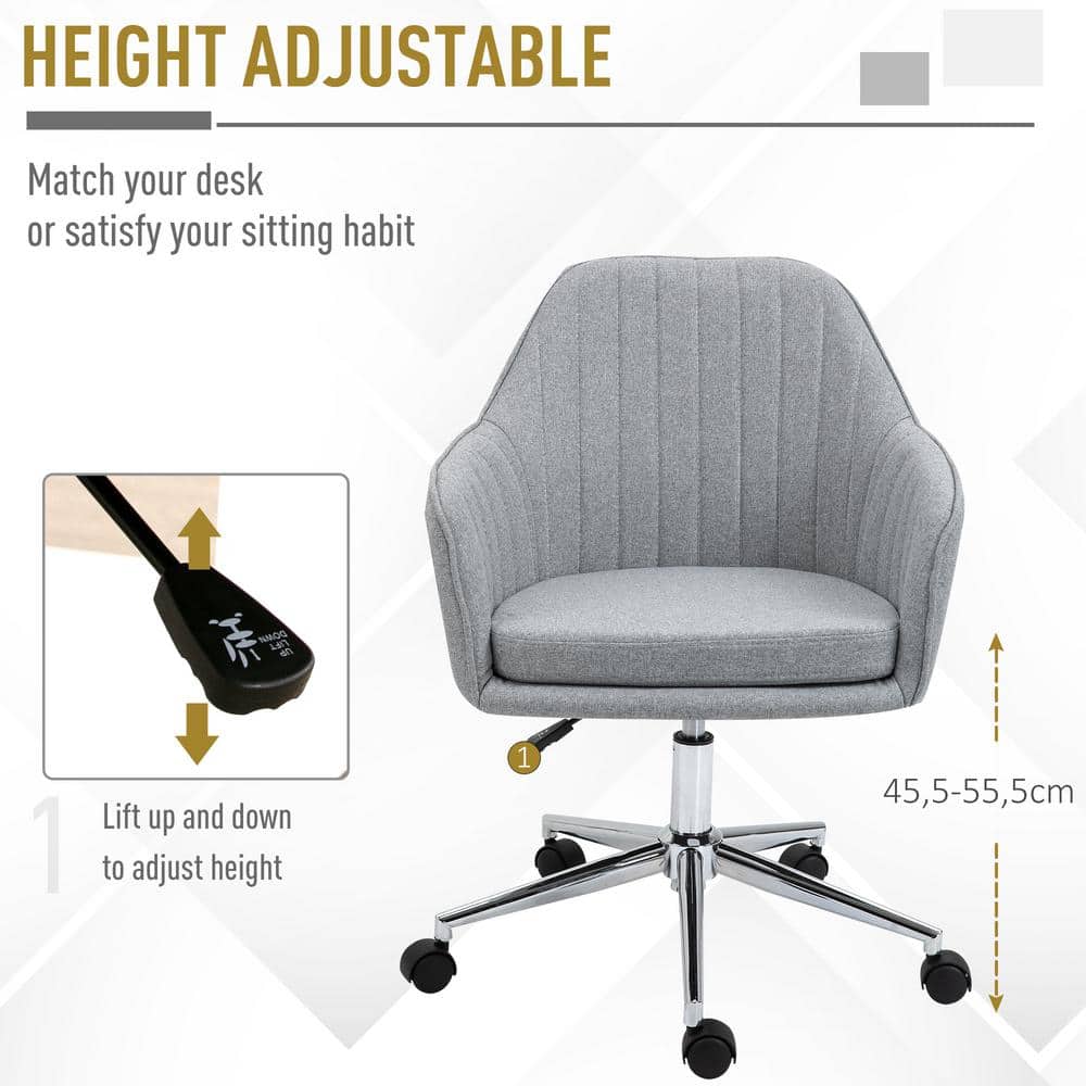 Gray Fabric Mid-Back Swivel Task Chair with Metal Base
