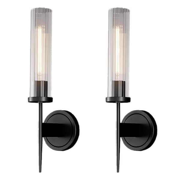 YUYI 17.7 in. 1-Light Black Modern Vanity Light with Texture Glass Shade (Set of 1)