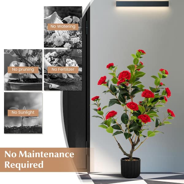 ANGELES HOME 3 ft. Green Artificial Camellia Tree Bonsai Faux