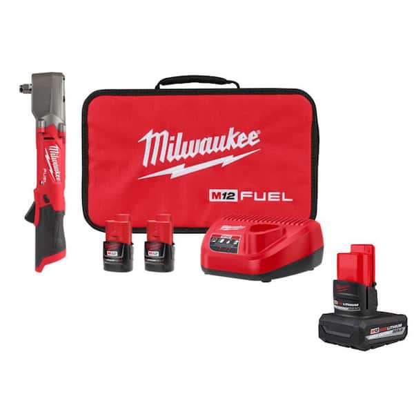 M12 FUEL 12V Lithium-Ion Brushless Cordless 1/2 in. Right Angle Impact Wrench Kit with Batteries
