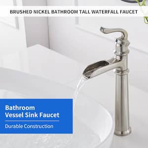 Waterfall Single Hole Single-Handle Vessel Bathroom Faucet With Supply Line in Brushed Nickel