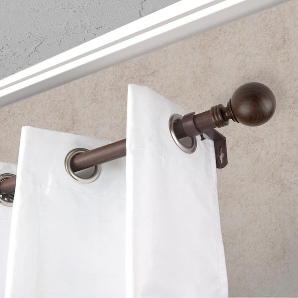 1 inch Adjustable Single Faux Wood Curtain Rod 48-84 inch in Chestnut with Globe Finials